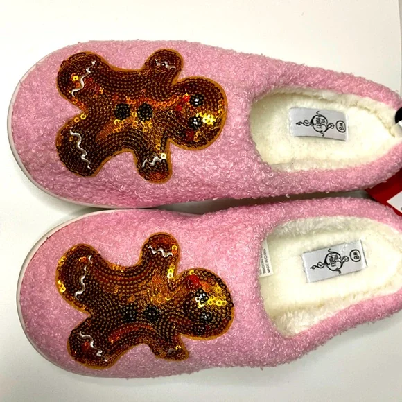 Cozy Pink Gingerbread Sequin Slippers - Picture 5 of 14